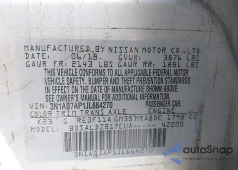 2018 Nissan Sentra Sv from USA, damaged, VIN 3N1AB7AP1JL664270